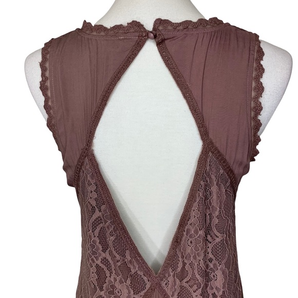 Altar’d State Brown Open Back Lace Overlay Shift Dress - Picture 5 of 8